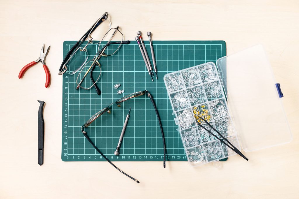 Top View Of Kit For Repairing Used Eyeglasses