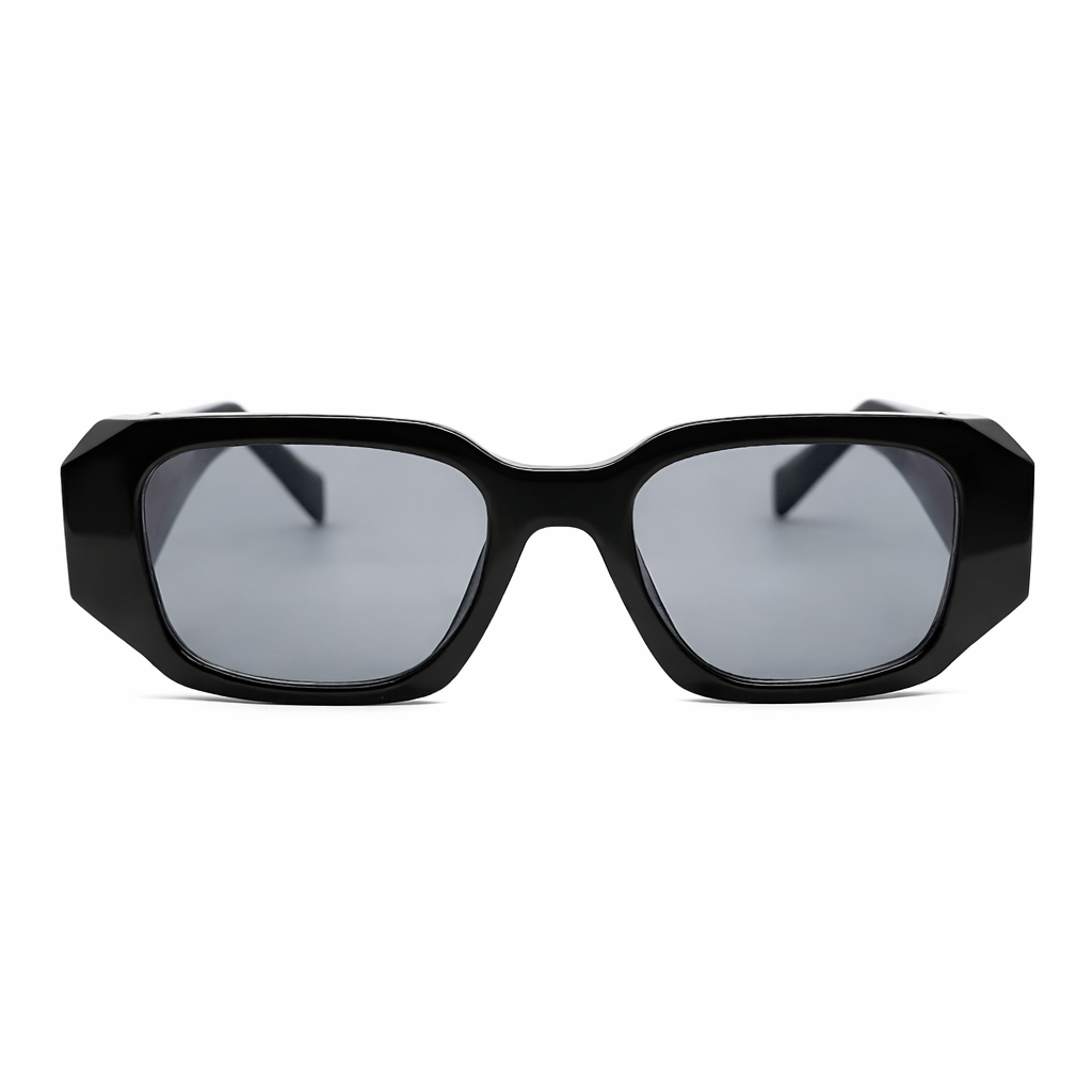 Black angular sunglasses on white background
